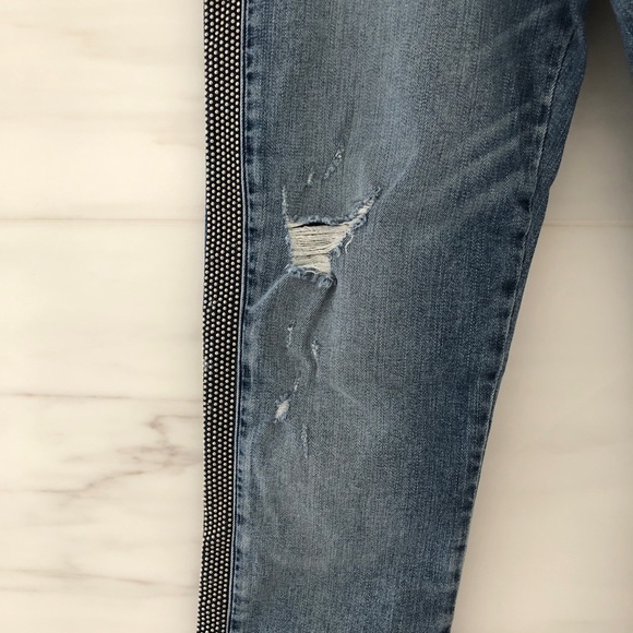 Hudson Distressed Silver Studded Light Blue Stretchy Skinny Jeans - Picture 5 of 9